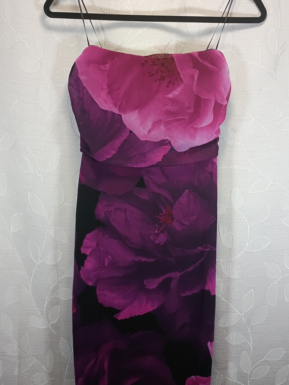 Windsor Grandeur Blooms Strapless Floral Mesh Maxi Dress L Lace Up Back and Slit